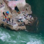 high angle view of stone pier