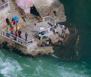 high angle view of stone pier