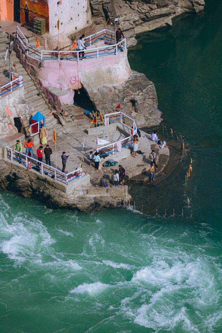 high angle view of stone pier