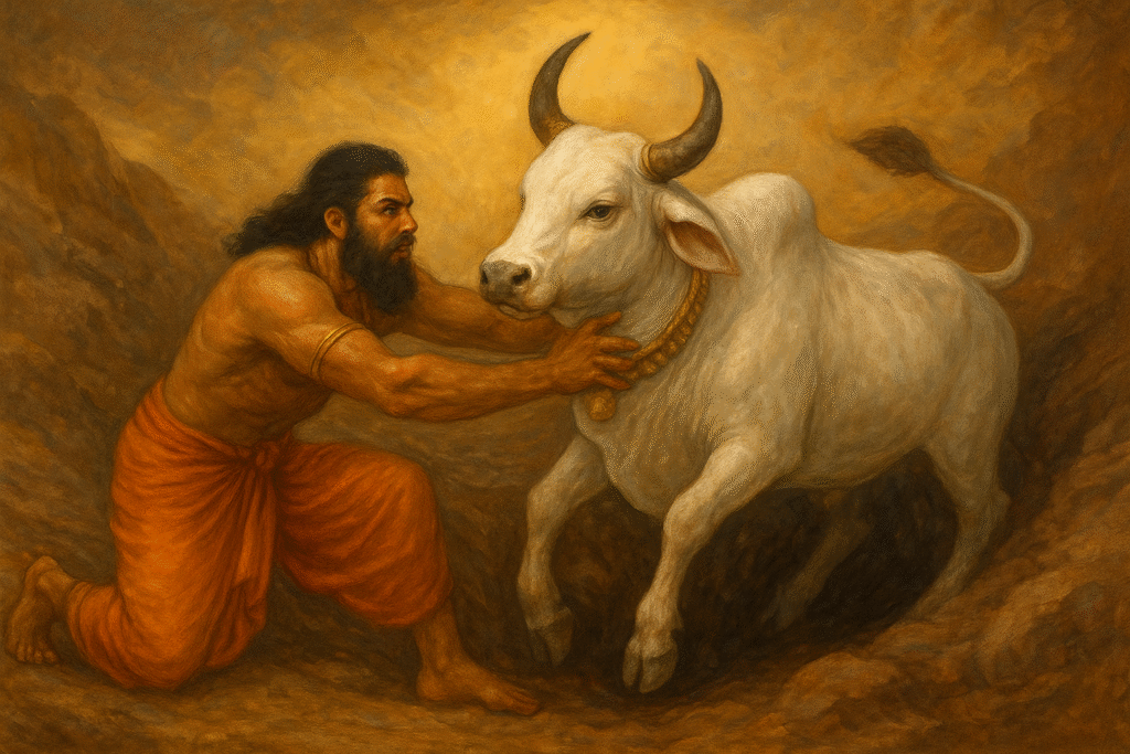 ai generate image of bhim pulling lord shiva bump