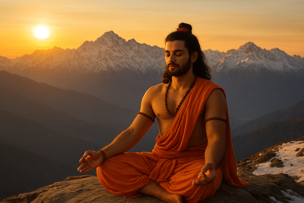 lord rama meditating at chandrashila peak ai generated image