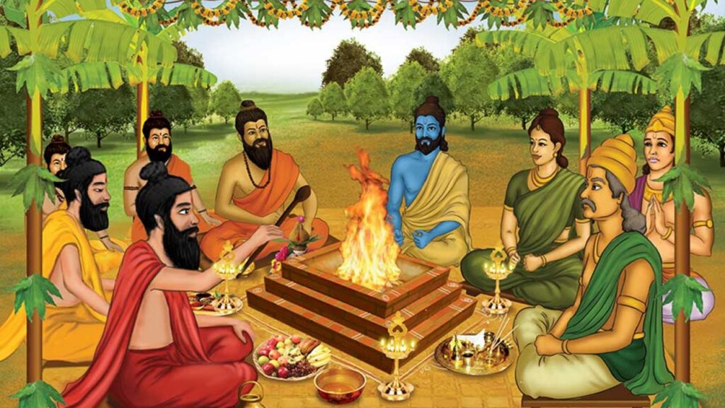 अश्वमेघ यज्ञ करते हुए ऋषि